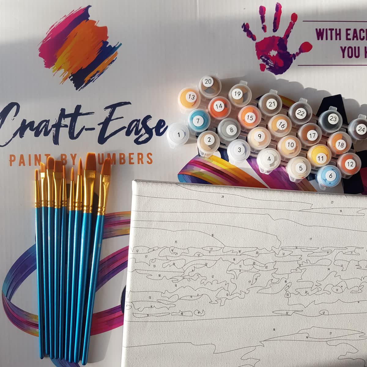 Craft-Ease paint-by-numbers kit: canvas, numbered paints and brushes